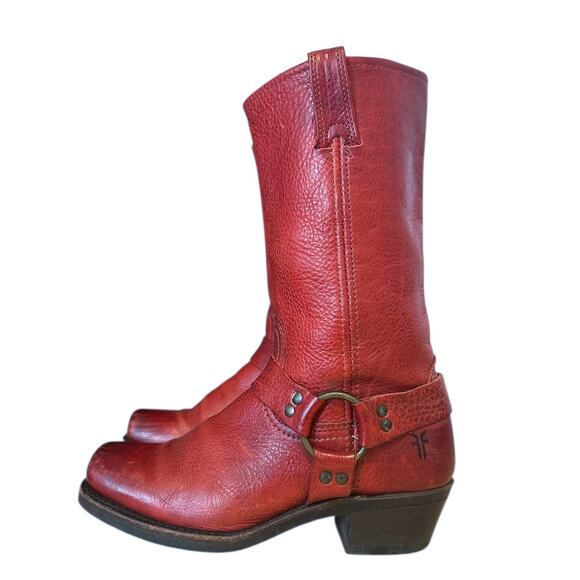 Frye Vintage Red Leather Square Toe Harness Boots Size 8 - Picture 12 of 12